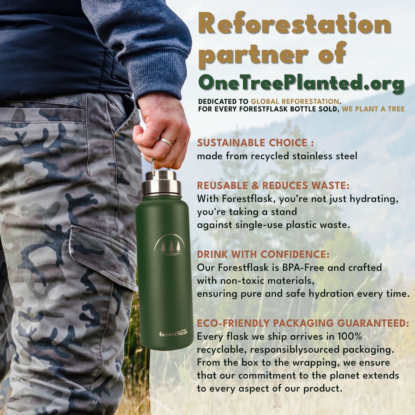 Zero Plastic Forestflask 1.18 Litre in Forest Green