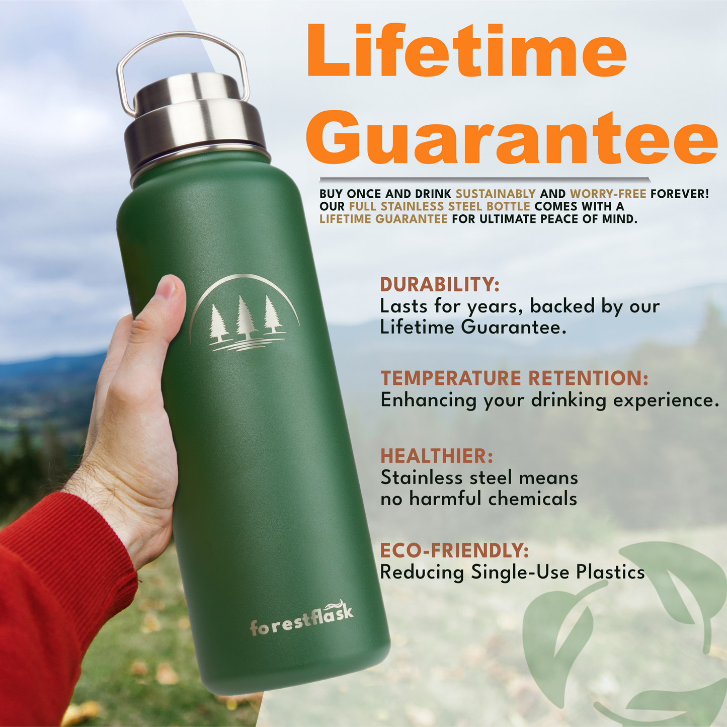 Zero Plastic Forestflask 1.18 Litre in Forest Green