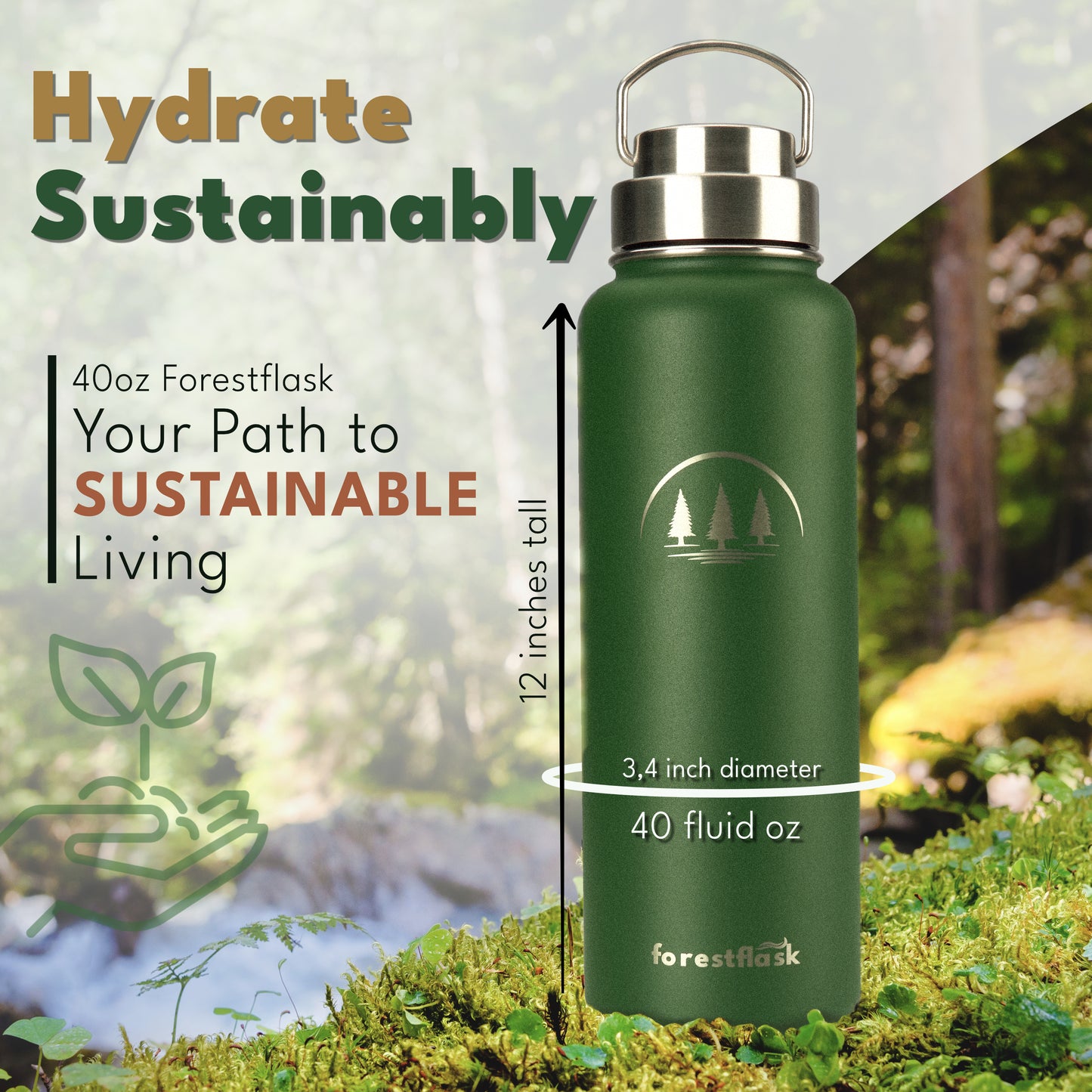 Zero Plastic Forestflask 1.18 Litre in Forest Green